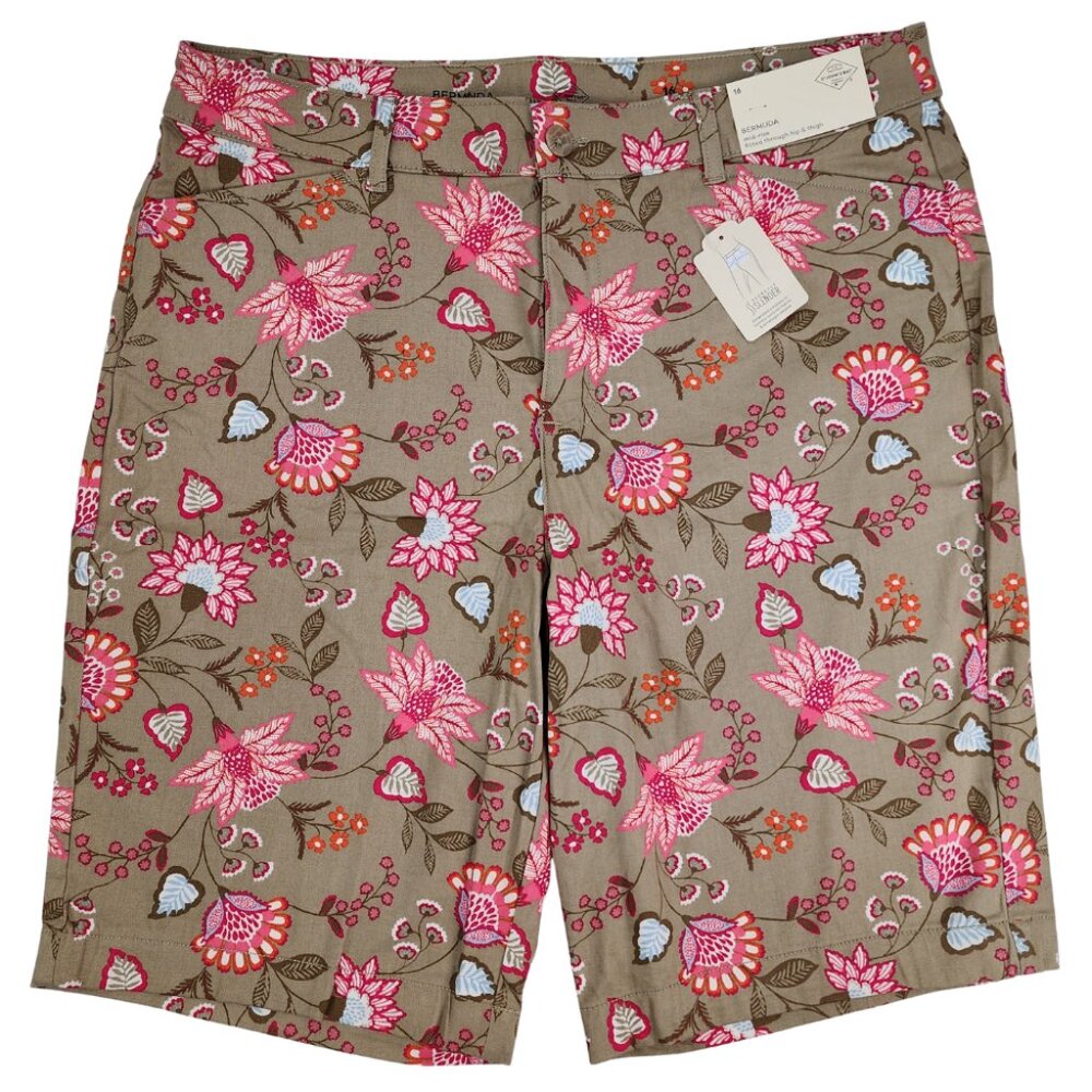 New St Johns Bay Womens 16 36x11 Mid Rise Floral Secretly Slender Bermuda Shorts